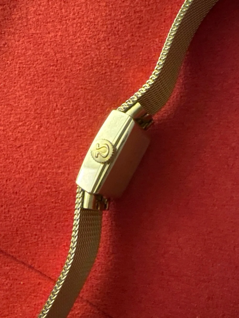 Omega Women's Gold Manual Mesh Bracelet Watch with Square Dial